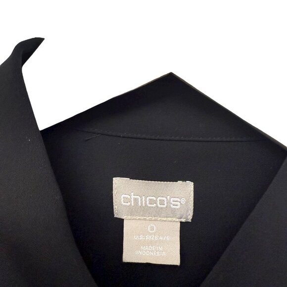 CHICO'S Black Ruffle Blouse Small (Chicos 1) Womens Top Long Sleeve Button Up - Picture 4 of 9